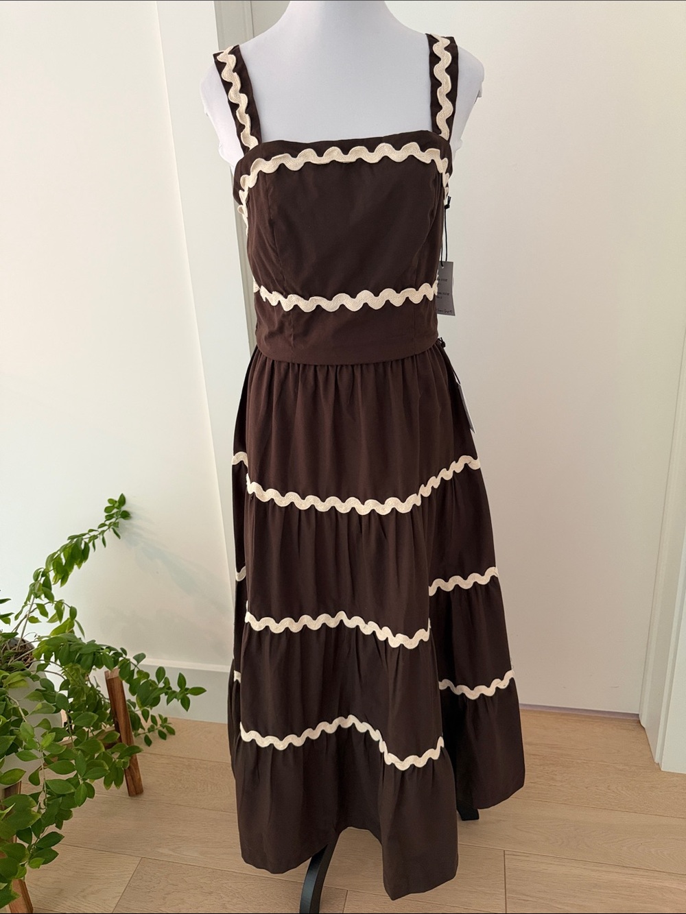 JAPNA 2 Piece Set Skirt & Top Ric Rac Trim Tier Flare Midi Skirt Boho Feminine